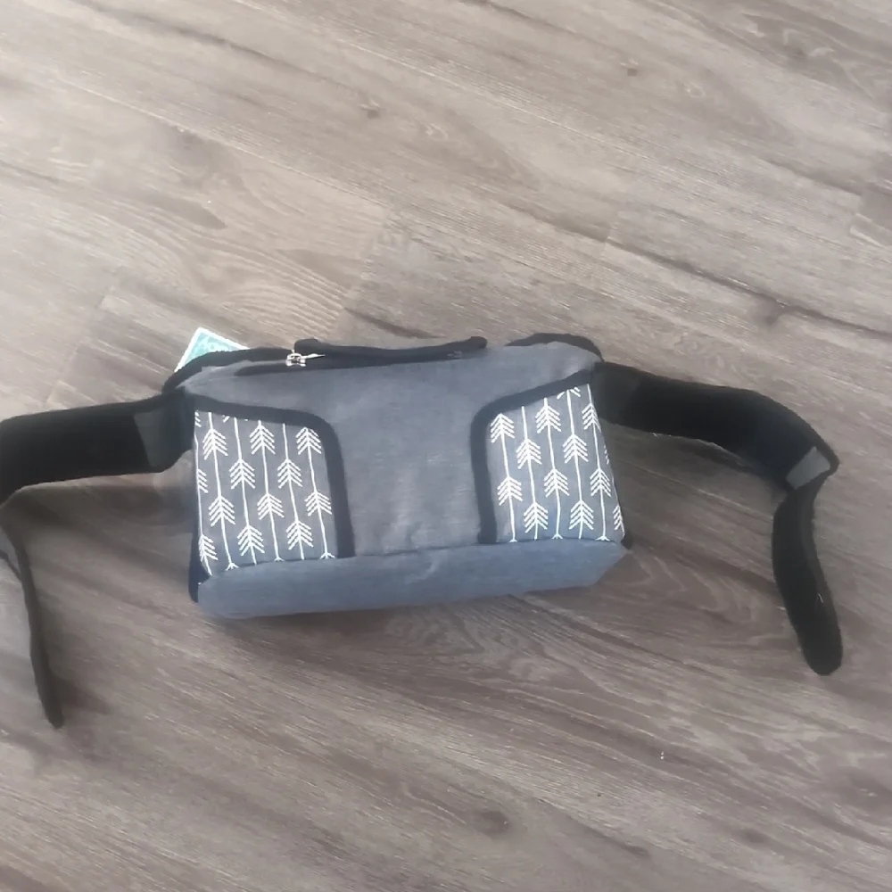 Leke Baby Stroller Organizer Gray and Black Tote Bag with Arrow Design
